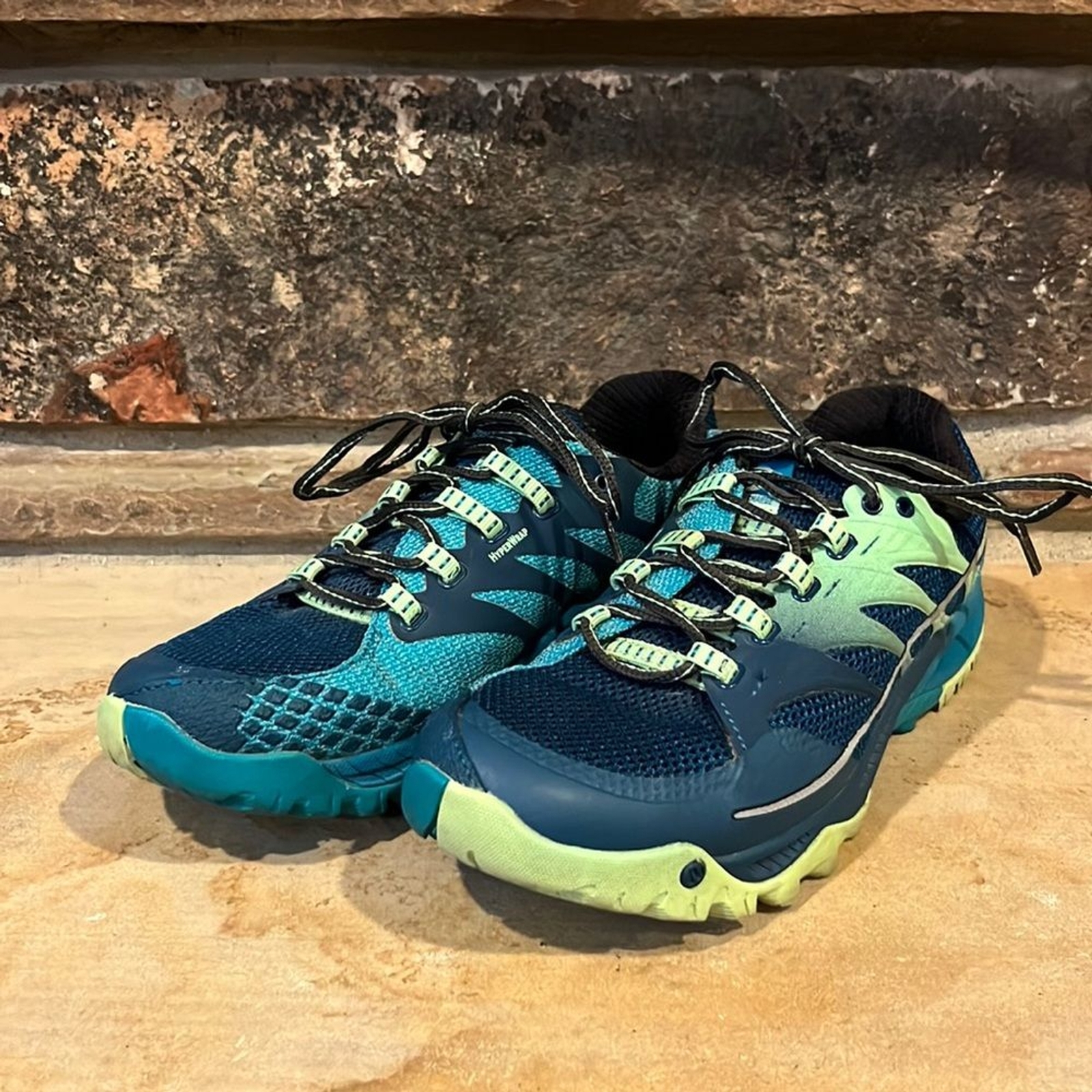 Scarpe da trail running Merrell All Out Charge blu e verde lime taglia 9 5