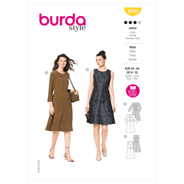 Burda 6099 Misses Kleider NäHen Muster GrößE 8 - 18 FäHigkeit: Durchschnittlich-image