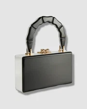 $995 Edie Parker Women's Black White Jean Acrylic Top Handle Box Clutch Hand Bag