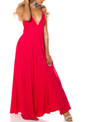 Women's Long Summer Dress, Flared, Wide, Trapeze, V-Neck, K273 Nuovo