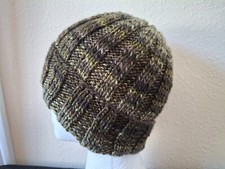 Hand knitted warm and cozy gradient wool/acrylic blend beanie/hat, olive branch
