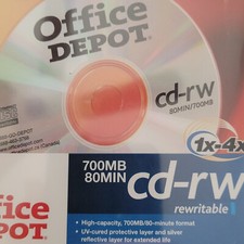 Office Depot 12 Pack CD-RW 1X-4X Speed 700MB 80Min Music Data Photos Sealed