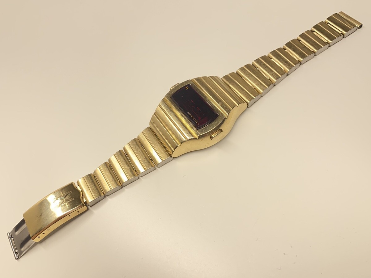 hamilton led month/day 10kt rgp stainless steel watch with box