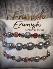 NEW! ERIMISH BRACELETS - 3 PC Stack -  Silver Natural Pearl PHOENIX