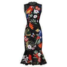 Women's Elegant Occident Embroidery Runway Dresses Sleeveless Ruffles Slim Fit