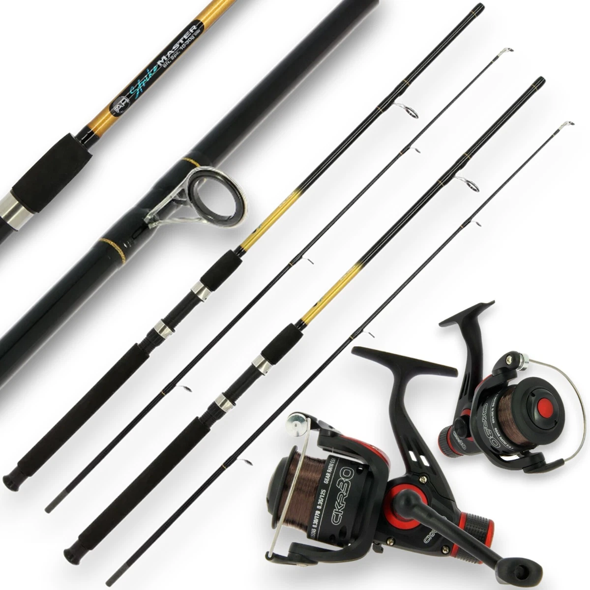 2 AP 6ft 2pc Spinning Rods Strike Master Pike Bass Fishing Rod + 2 Ckr 30  Reels