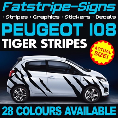 108 Sticker to fit PEUGEOT 108 GRAPHICS TIGER STRIPES DECALS STICKERS GT PUG ACCESS ...