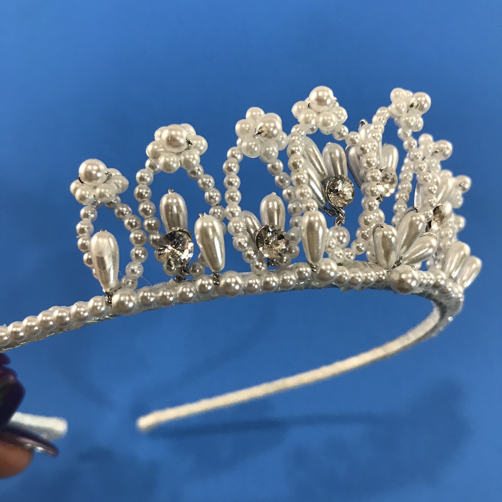 Pearl Rhinestone Tiara Wedding Bride Pageants Prom Qu… Gem