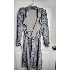 Few Moda Gray Snakeskin Pattern Coat Duster Knee Length Size Xs