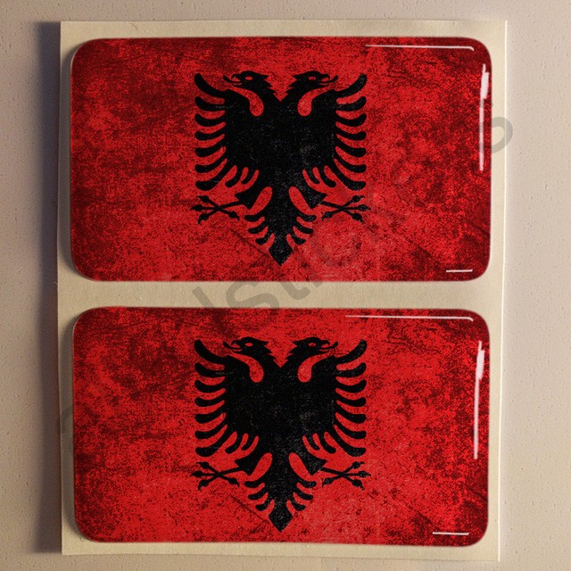 Sticker Albania Flag Dirty Grunge 3D Resin Domed Stickers 2x 2.16"x1.25