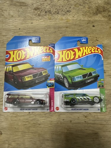 Hot Wheels 2022/2023 - Volvo 240 Drift Wagon - Red And Green - Lot Of 2