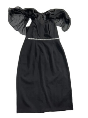 alexa b nites black dress Size 4 Length 40” V Neck Rhinestones Zip Cape Sleeves #S50 textured See Pics And Video Color:GREEN Diamond Mini Sexy Party