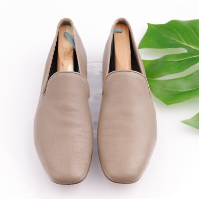 Vince Women's Bray Loafer Size Slip On Flat Shoe Taupe Gray Leather Italy 