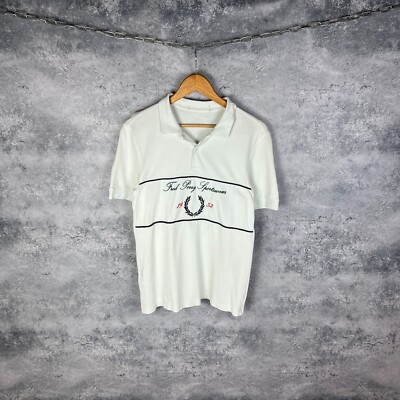 Men s Fred Perry Polos Big Logo White Cotton Size S-M