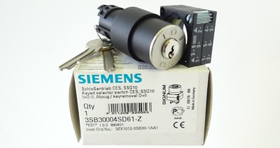 Siemens 3SB3000-4SD61-Z Schlüßelschalter Schloßantrieb CES Keyed Selector Switch