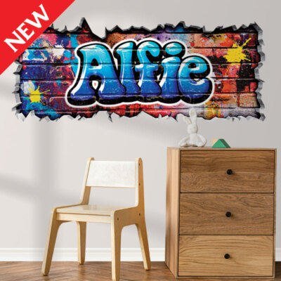 PERSONALISIERTER GRAFFITI-WANDBILDAUFKLEBER 3D RISSIGER WANDEFFEKT