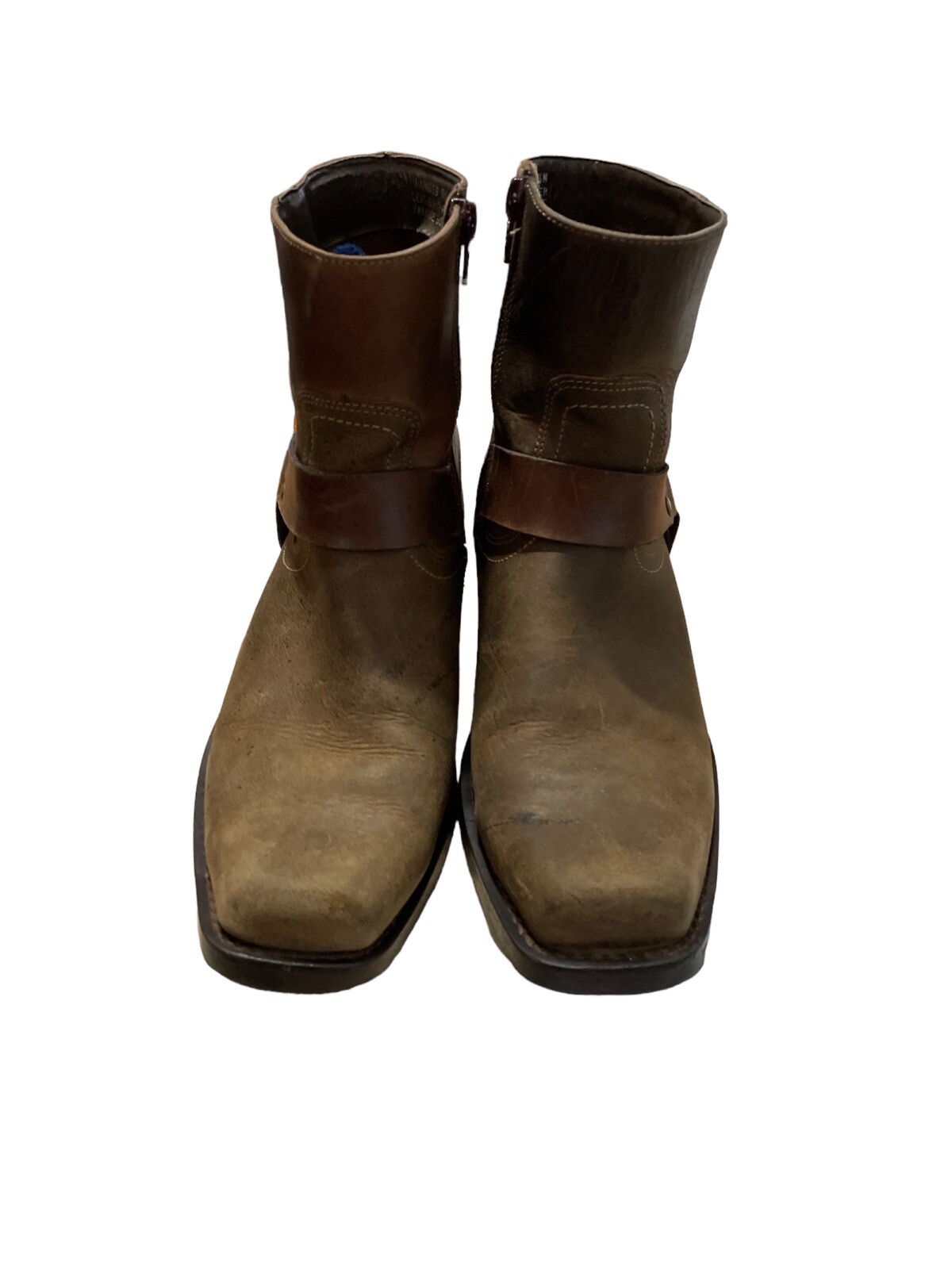 Men’s Brown Leather Harness Motorcycle Boots Riding S… Gem