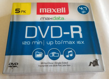 Maxell DVD-R Discs, 4.7GB, 16x, w/Jewel Cases, 5/Pack 025215625909 NEW Sealed