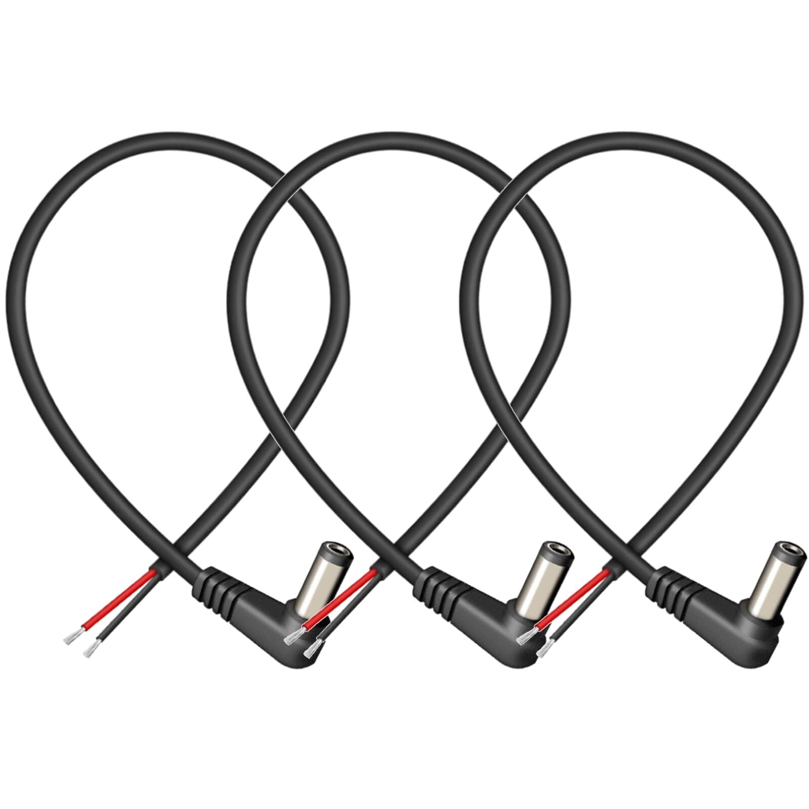 18AWG 90° Right Angle DC Power 5.5mm x 2.1mm Male Plug Pigtail 0.3M 3PCS