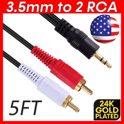 3.5mm to RCA Cable 2RCA to AUX Cord 2-RCA to 3.5mm Adapter Stereo Audio Y-Cable 