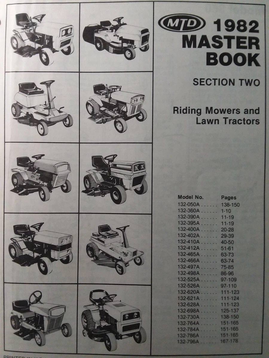 MTD 1982 Riding Mower Lawn Tractor Master Parts Manual 132 050A thr 132 796A
