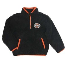 Harley Davidson Boys Black Orange 1/4 Zip Sherpa Fleece Pullover Size 6