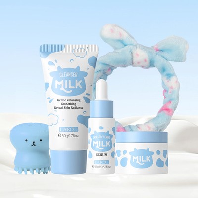 LAIKOU Milk Skincare Set Softening Serum Moisturizing Cream Gentle Cleanser