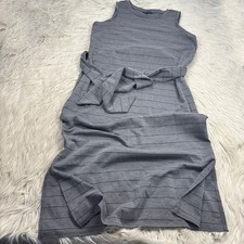 Banana Republic M Gray Striped Sleeveless Midi Dress Belted Minimalist Preppy
