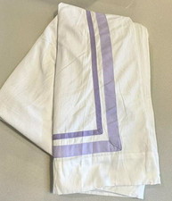 Pottery Barn Kids White Purple Ribbon Trim Cute Blackout Curtain Drape 44 x 84"