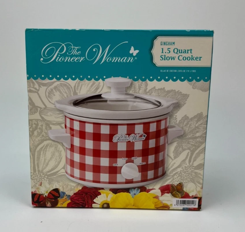 The Pioneer Woman Gingham Red 1.5 Quart Slow Cooker Crockpot *NEW in SEALED Box*