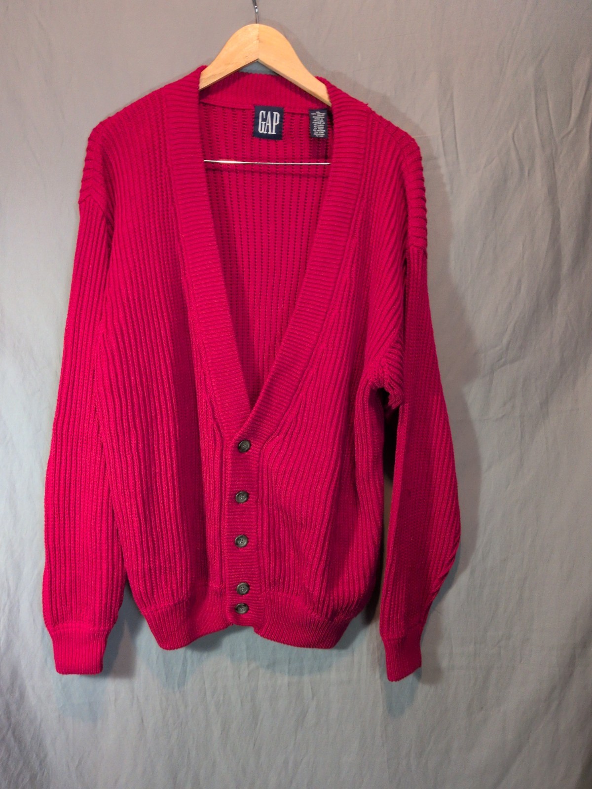 Vintage GAP 90s Y2K chunky rib knit  Red cardigan sweater Grandpa core womens XL