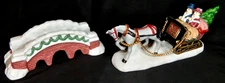 Vintage Christmas Village Accessory Set Of 2 Porcelain Carriage & Bridge 1990s