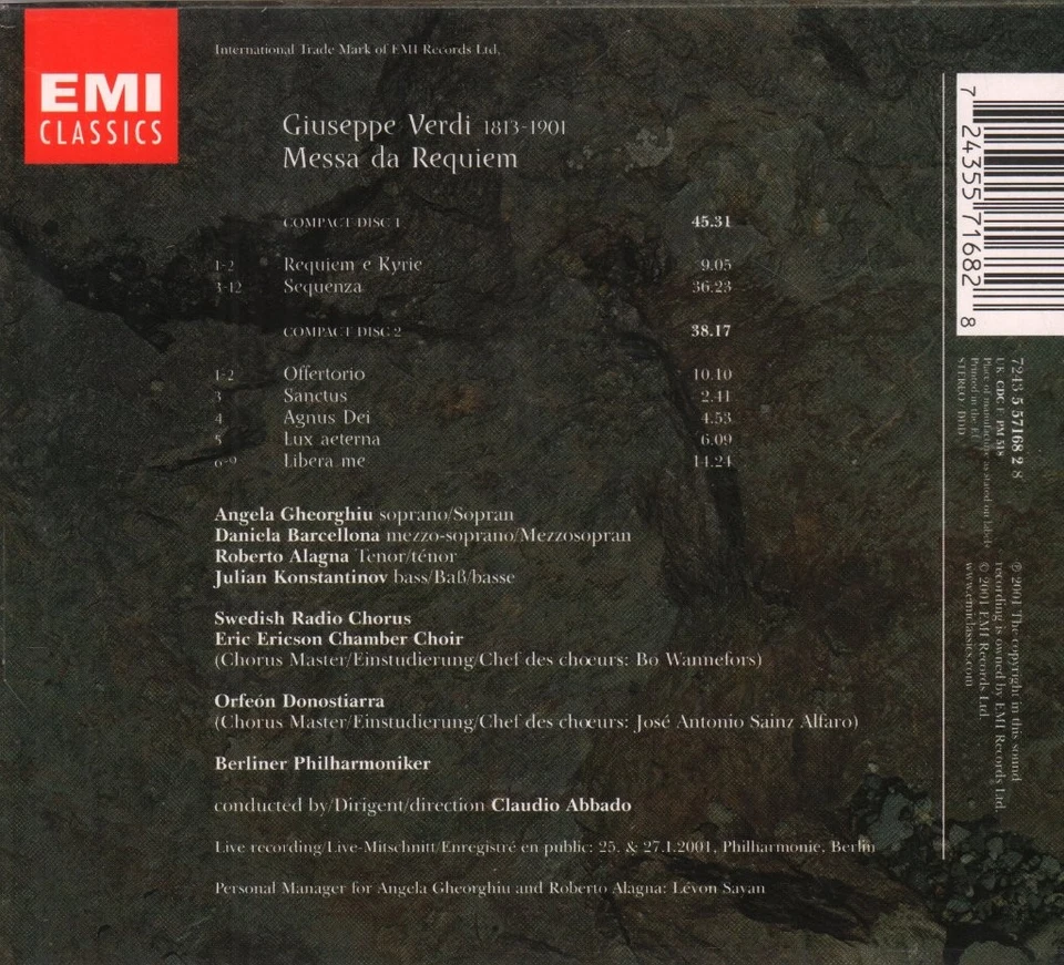 724355716828 Giuseppe Verdi Messa Da Requiem Doppel CD Europa Emi Classics 2001 - Bild 2 von 2