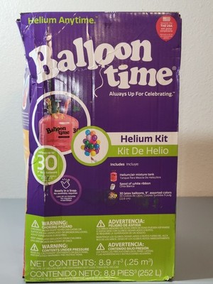 Balloon Time Standard Helium Tank Kit 30 (9''Ballons) Ribbon Birthday Party. New 