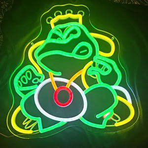Cartoon frog Multicolor Neon Sign on Plastic - Green Yellow White Red Black