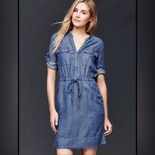 Gap Long Sleeve Chambray Utility Dress Women's Size Medium