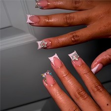 Hot Sale Flash Diamond Floral Color Block Short Duck Nail Tips Wholesale