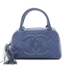 Chanel Canvas Leather Handbag Navy Women Blue One Size