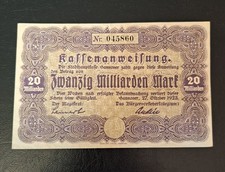 Banknoten Hannover 20 Milliarden  DM  1923