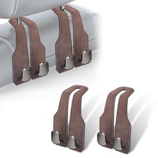 2Pcs Car Headrest Hooks with Premium Leather, Upgraded Double Metal Hooks wit...