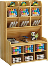 Wooden Desk Organizer, Large Capacity DIY Pen Holder Storage Box Desktop Station