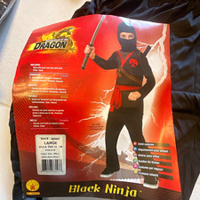 Rubie's Kids Ninja Costume Complete Outfit Size L Black/Red Hooded Polyester
