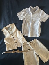 Next Kids Suit Size 5-6 Years Neutral Tan Shorts And Vest With Bow Tie