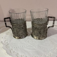 Mixed Lot of 8 Vintage Tea Glass Holders (Podstakanniks) — Silver Plate & Filigree — listing 4