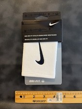 Nike Dri-Fit Stealth Doublewide Wristbands Adult White W/ Black Swoosh New