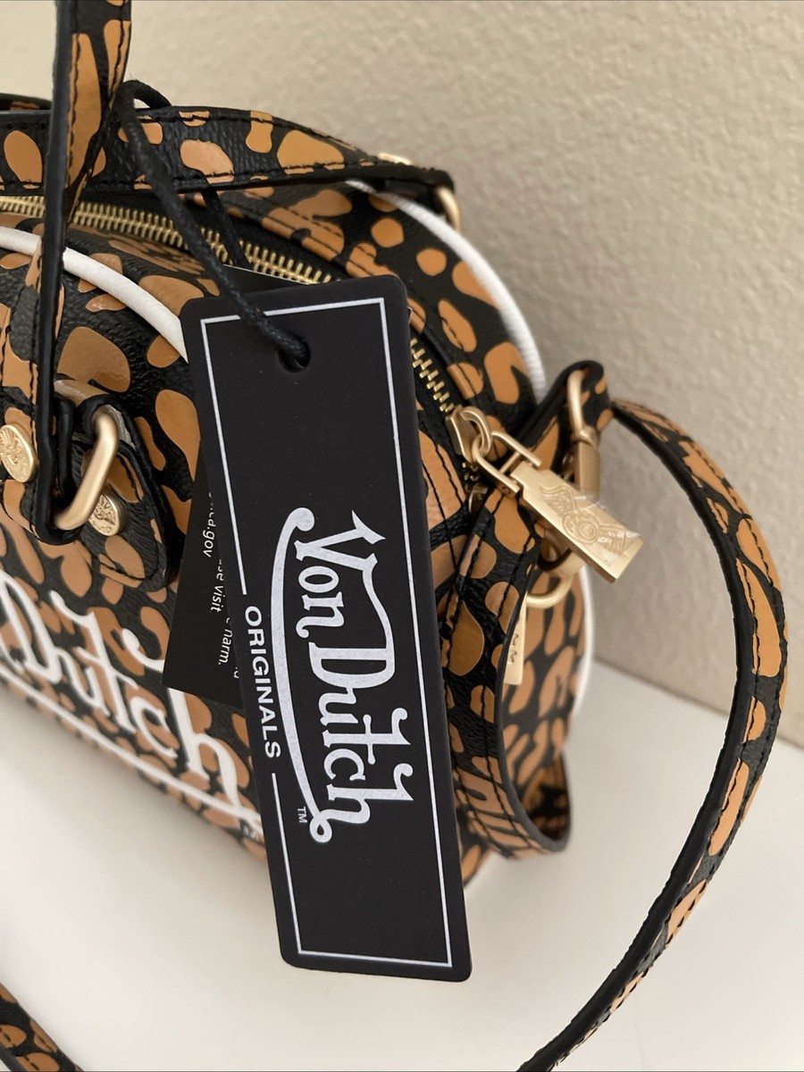 NWT Von Dutch Mini Crossbody Bag Tan Orange Cheetah Print Satchel