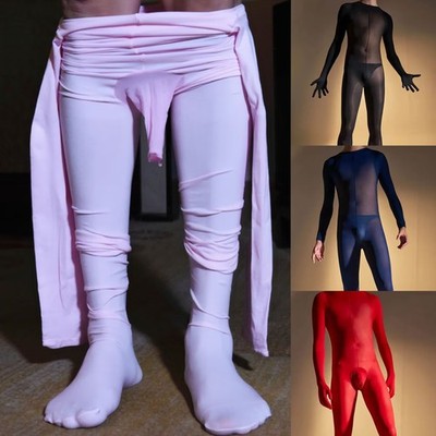 Men 120D Nylon Velvet Fingers Bodystocking with Sheath Bodysuit Catsuit Tights 