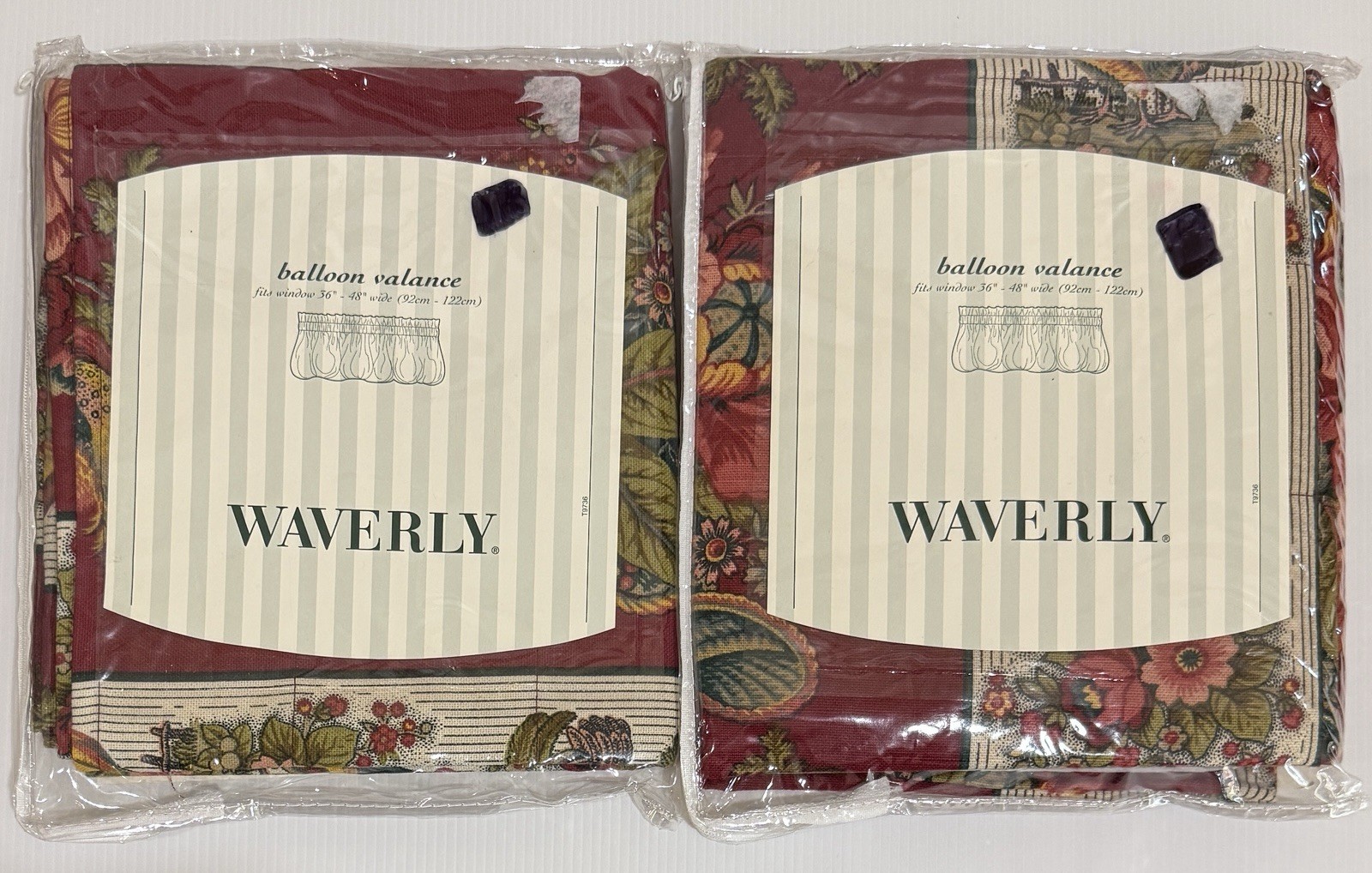Waverly Red Rochelle Balloon Valance French Country Rooster Floral Set Of 2 NEW