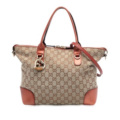 Gucci GG Canvas Heart Bit Satchel Pre-Loved Beige