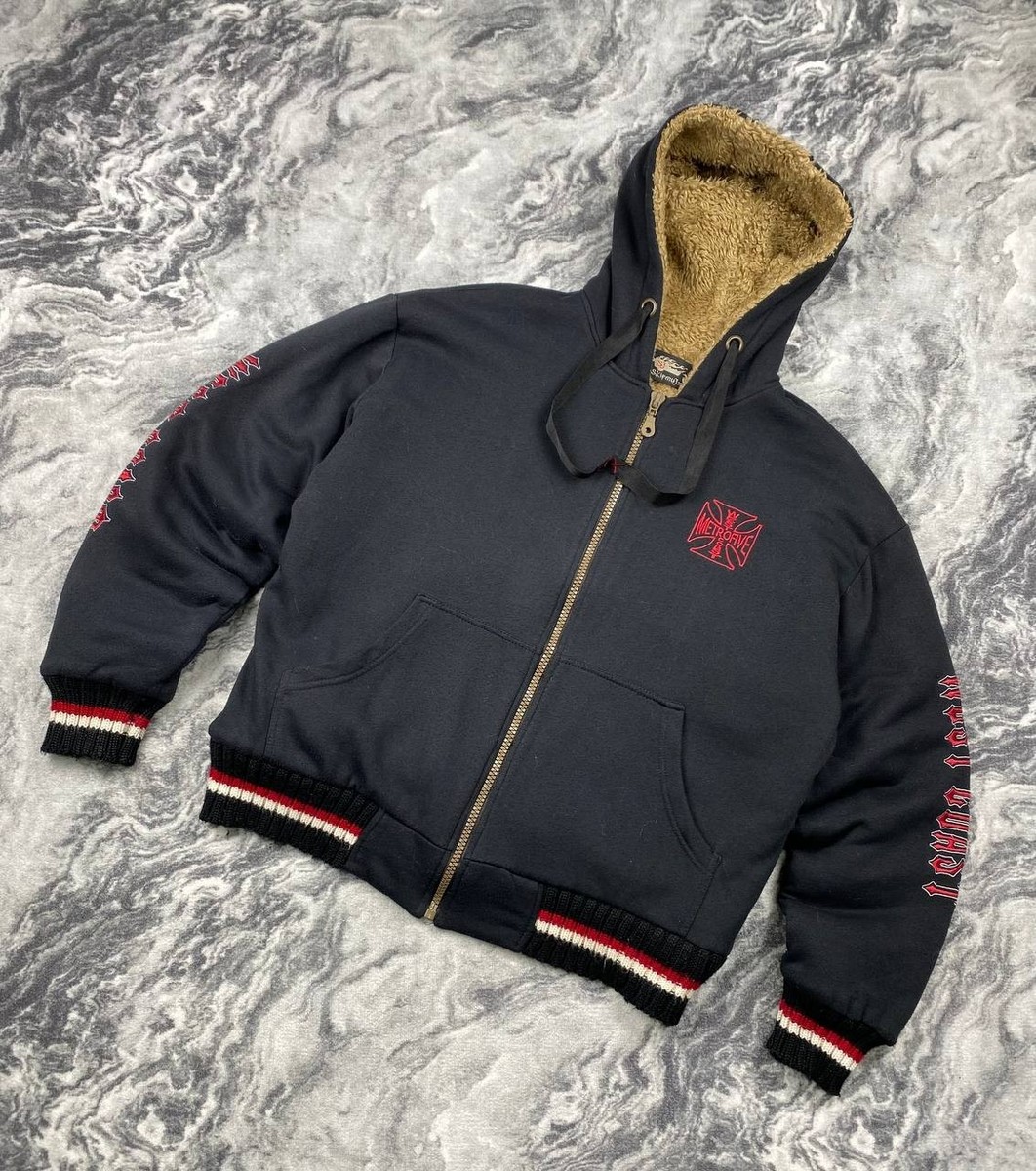 Vintage West Coast Choppers With Fur Lining Zip Hoodie Men Size XL